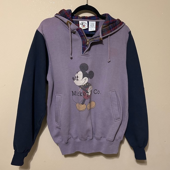 Mickey & Co Vintage Disney Hoodie Sz M Purple Plaid 90s Y2K - Picture 1 of 8